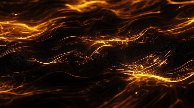 Abstract swirling golden particles on dark background - Powered by Adobe