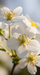 Obraz premium Delicate White Flowers Blossoming A Close-Up View of Spring's Beauty