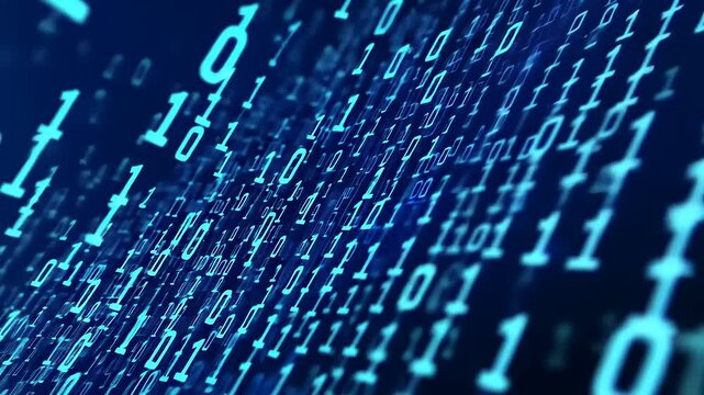 Abstract representation of binary code cascading in digital space, symbolizing data flow and technology - Powered by Adobe