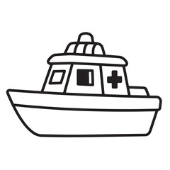 Obraz premium Cartoon illustration of a medical emergency boat rescue vessel black and white design
