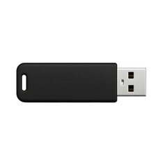 Sleek black usb flash drive with silver connector isolated on transparent background