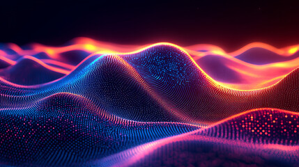 Fototapeta premium Abstract digital landscape with glowing, wavy forms