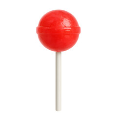 A single shiny red lollipop with a white stick isolated on transparent background