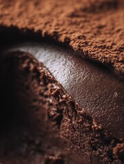 Close Up of Chocolate Ice Cream with Cocoa Powder. A Detailed Texture Image of Rich, Dark Chocolate Dessert.