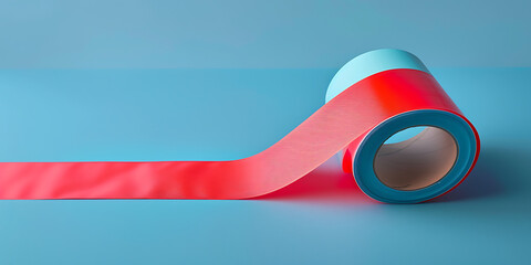 Red Tape Roll with Blue Core on Blue Background

