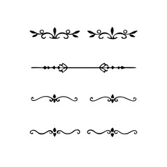 Set of Vintage decorative lines. text dividers. Line border. Lines separators, Borders, Vintage dividers, Underline elements. Divider set vector. Vector illustration.Line dividers.	