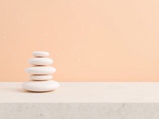 Obraz premium Stacked white stones on a neutral surface convey a sense of calm and well being, promoting inner peace