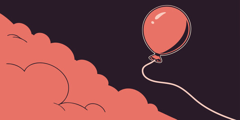 A red isolated balloon with a string on a dark  red black background vector illustration.