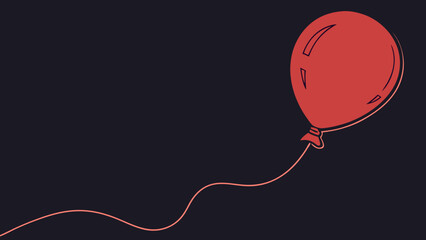 A red isolated balloon with a string on a dark black background vector illustration.