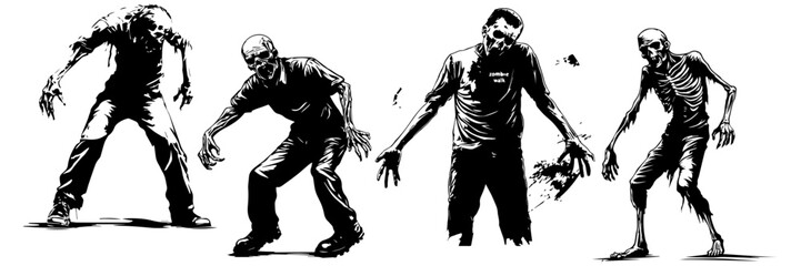 Fototapeta premium Screaming Horror Faces – Angry Undead Zombie Clipart