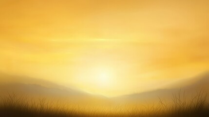Obraz premium Breathtaking sunset landscape, golden hour over mountains and grassy field tranquil