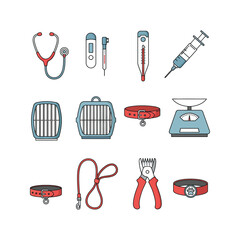 Pet care icons vet tools accessories and supplies healthcare infographic