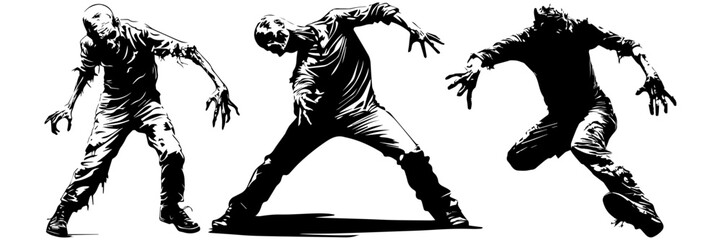 Fototapeta premium Zombie Skull Vector Set – Scary Monster Head Illustrations