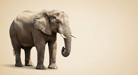 A majestic african elephant standing on a plain studio background wildlife animal mammal nature africa safari isolated creature full-body