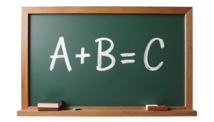 Simple Equation on Green Chalkboard with Books and Chalk