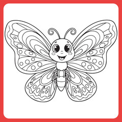 Obraz premium Coloring book sketch design Cute Cartoon Butterfly Coloring Page vector illustration