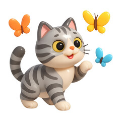 PNG Playful cat with colorful butterflies