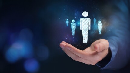Human figures glowing in hand for concepts of care and support