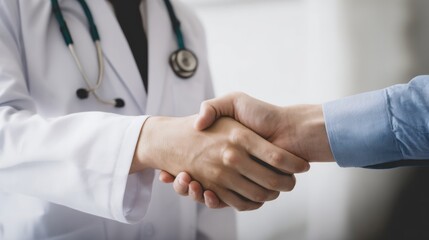 Fototapeta premium Doctor and Patient Handshake in Medical Consultation Scene