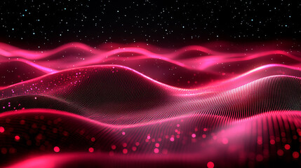 Abstract digital landscape of glowing, rippling, pink lines