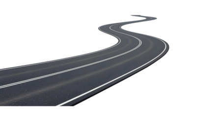 Winding Asphalt Road with White Lines on Black Background