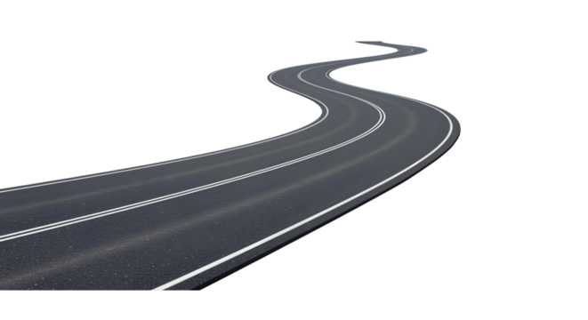 Winding Asphalt Road with White Lines on Black Background - Powered by Adobe