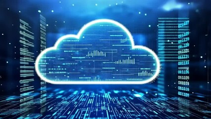Futuristic cloud computing concept with data visualization and digital elements in a tech environment - Powered by Adobe