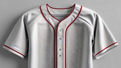 Classic Vintage-Style Baseball Shirt Featuring Red Buttons and Folded Sleeves with Navy and Red Accents