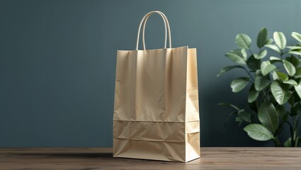 Single Empty Kraft Paper Bag with Rounded Handles and Folded Base in a Clean Studio Setting
