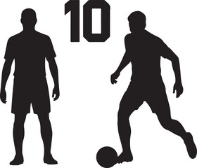 Soccer Players Silhouette Action Dribbling Standing Team Sport Vector Art