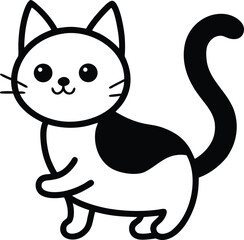 Adorable cartoon black and white cat with a playful pose and a big curved tail