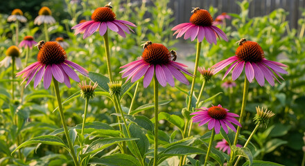 Fototapeta premium Realistic Echinacea Plant (Echinacea purpurea) with Purple Flowers