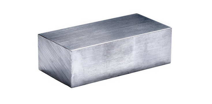 A rectangular metal block with a brushed finish. The image shows the block against a black background