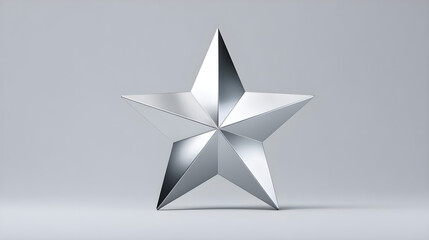 Shiny silver star icon, clean metallic 3D star isolated on transparent background, award or emblem design element --ar 16:9