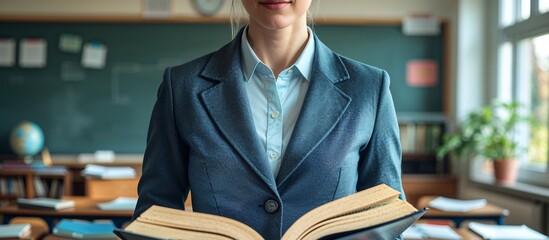 Well-Dressed Professional in Blue Suit Holding Papers, Captured in a Realistic Office or Law Environment