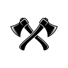 Crossed Axes: A bold monochrome illustration depicts two axes, intricately detailed, crossing in a powerful, symmetrical design.