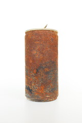 Old rusty can, with white background.
