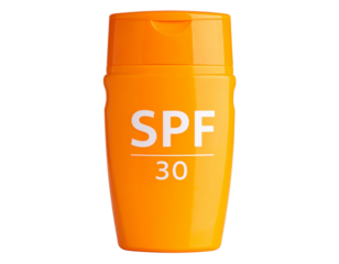  Bright Orange Squeeze Bottle of SPF 30 Sunscreen Front View isolated on transparent background PNG