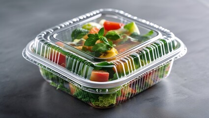 Healthy Meal Prep in Transparent Plastic Containers Featuring Mixed Greens, Bell Peppers, and Protein Options