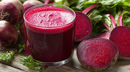 Fresh Beetroot Juice in Glass Isolated on White Background at Tilted Angle