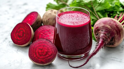 Fresh Beetroot Juice in Glass Isolated on White Background at Tilted Angle