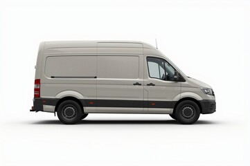Beige delivery van, side view, studio, white background, mockup