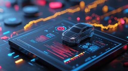 Sleek digital car display, modern vehicle rendered on a tablet for automotive innovation