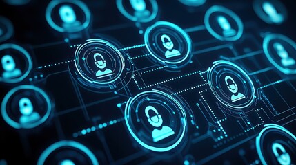 Social media connection, a blue background with an array of vibrant icons