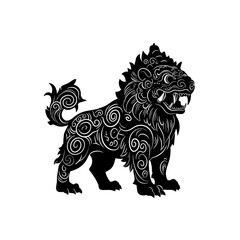 Fototapeta premium Barongsai lion sculpture in black and white intricate design 