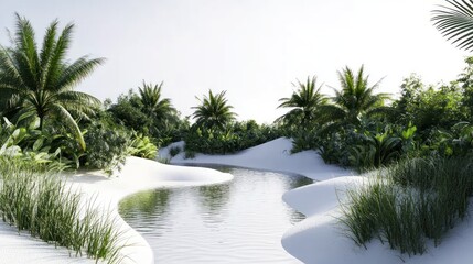 Fototapeta premium Serene tropical oasis with a winding stream
