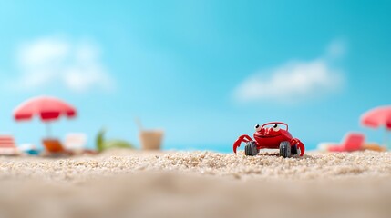 Cute Toy Crab on Beach, Summer Vacation Fun