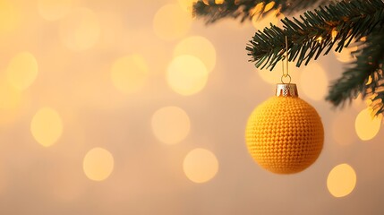 Yellow Crocheted Christmas Ornament with Bokeh Lights
