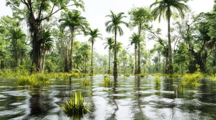 Lush tropical swamp landscape