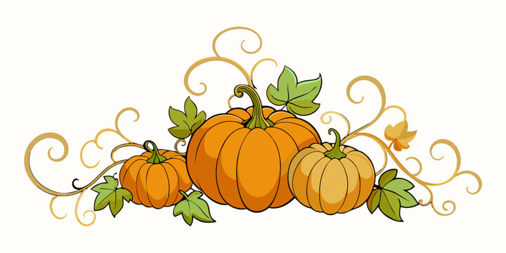 Festive Autumnal Pumpkin Arrangement with Golden Vines and Green Leaves Perfect for Thanksgiving and Fall Season Designs